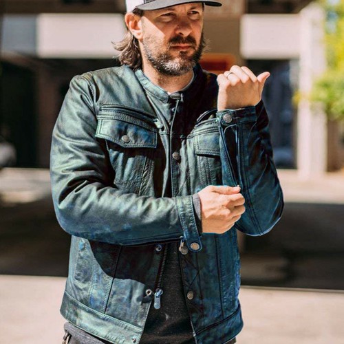 TEAL WAXED VINTAGE LEATHER JACKET 