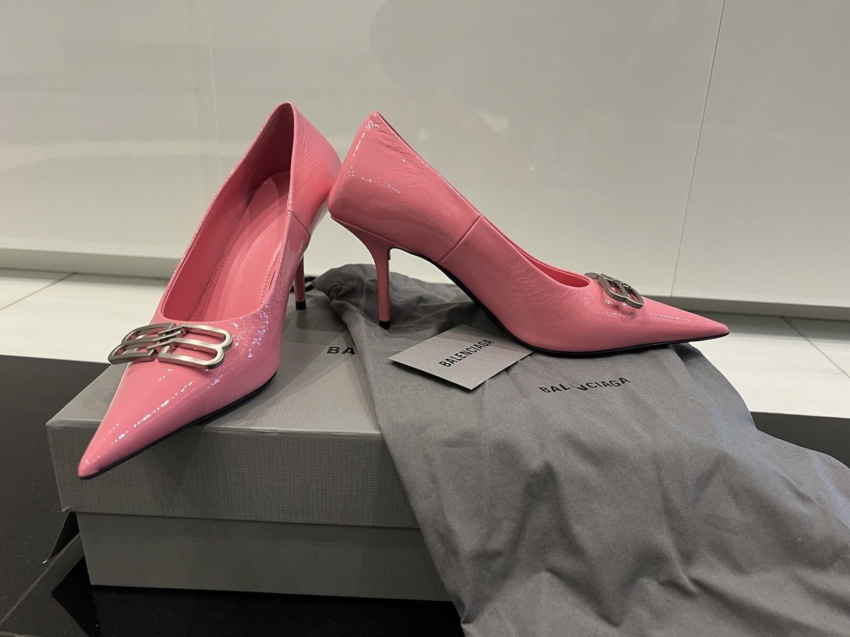 BALENCIAGA Pumps Knife BB Logo Pointed Toe Heels Pink Patent