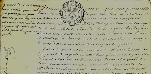 1754 GUIGNARD PEAN JOUNET bail la métairie Moutachery de Luz-en-Dunois, pigeons - Photo 1 sur 5