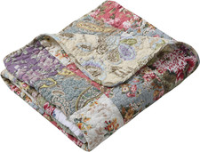 Blooming Prairie Quilted Patchwork Throw,Soft  Breathable,Reversible-Multicolor