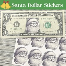 Lot of 10 Santa Claus US Dollar Bill Stickers $1 and $2 Christmas Money