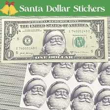 Lot of 10 Santa Claus US Dollar Bill Stickers $1 and $2 Christmas Money