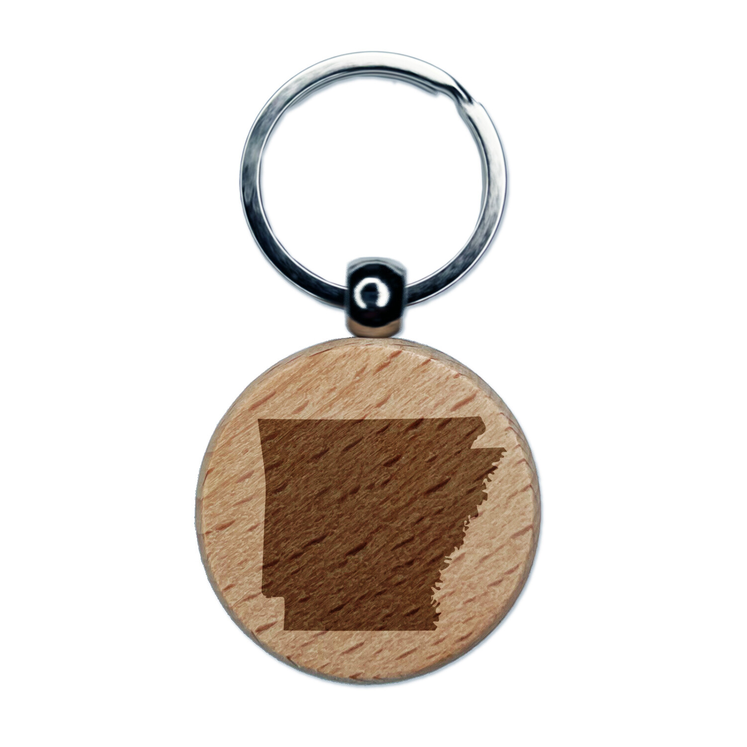 Arkansas State Silhouette Engraved Wood Round Keychain Tag Charm