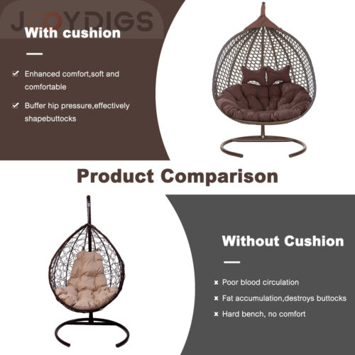 2 Persons Hammock Swing Chair Cushion w/Headrest Detachable Hanging Chair Pads - Picture 69 of 69