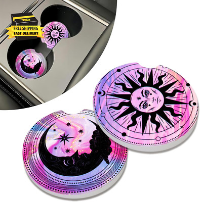 Star Moon Theme Ceramic Drinks Coaster Purple 2Pack, Car Coaster for Cup Holders