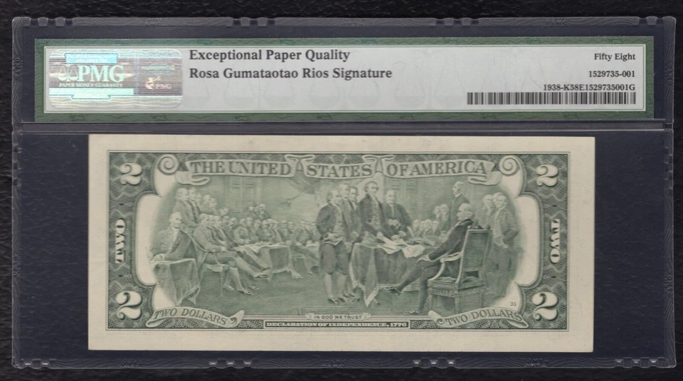 FR. 1938-K 2003-A $2 FRN “TREASURER COURTESY AUTOGRAPH” PMG ABOUT UNC-58EPQ - Image 2 of 2