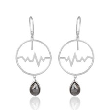 Hematite Heartbeat Designer Dangle Earring Silver Handmade Simple Jewelry