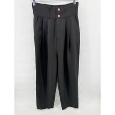 CIDER Black Textured High Waisted Pleated Button Front Pants