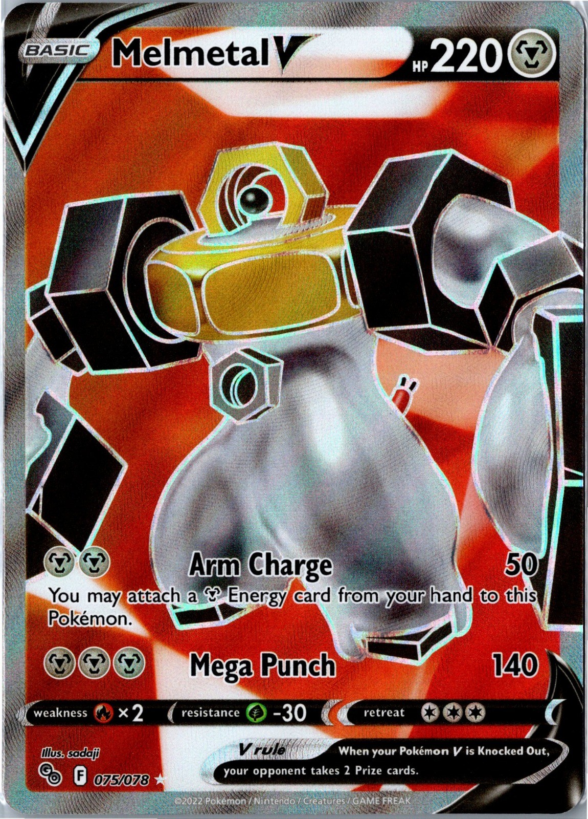 Pokemon Card - Melmetal V (Full Art) 075/078 Ultra Rare Holo Pokemon GO NM