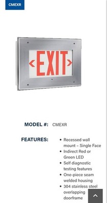 Kenall Cleanroom LED recessed wall mount  Emergency Exit Stainless Steel NIB 