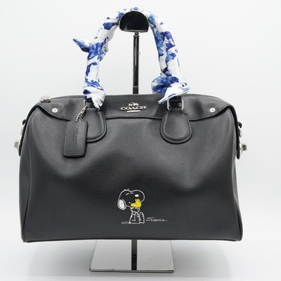 Coach Handtasche Leder schwarz Snoopy gebraucht schwarze Ledertasche aus Japan