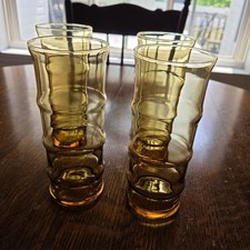 Vintage 7 Libbey Amber Bamboo Tiki Highball G...