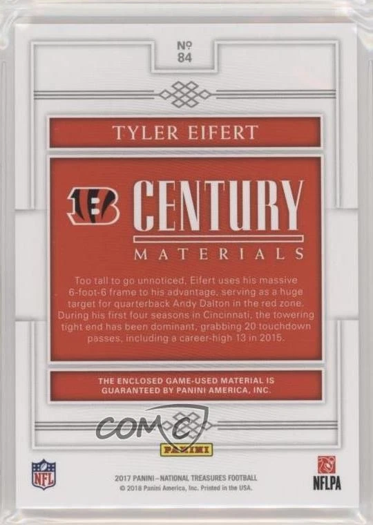 2017 Panini National Treasures Century Materials Holo Silver /25 Tyler Eifert - Image 2 of 2