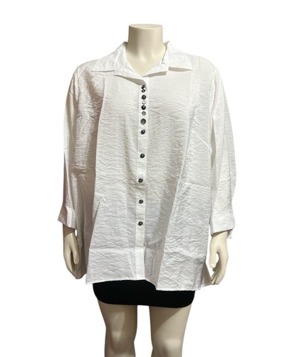NWT Ali Miles Plus Size 2X Crinkled Texture 3/4 Sleeves Button Down Tunic White - Picture 1 of 9