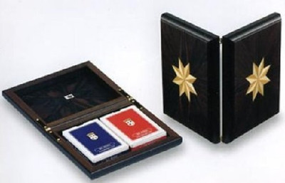 Elegant Card Holder Finished Box Set 2 Poker Ebony Wood