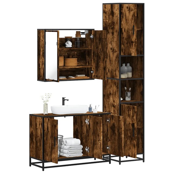 BadmöBel-Set 3-Teilig RäUchereiche Holzwerkstoff Komplettset-image