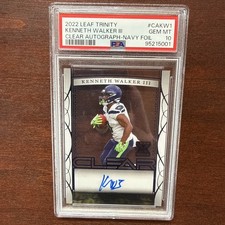 2022 Leaf Trinity Kenneth Walker Auto Blue Foil #9/49 PSA 10 Jersey #! SB MVP!!