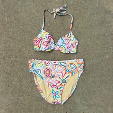 Vintage Y2K Victoria's Secret 36B/XL High Rise Halter Mod Floral Retro Bikini