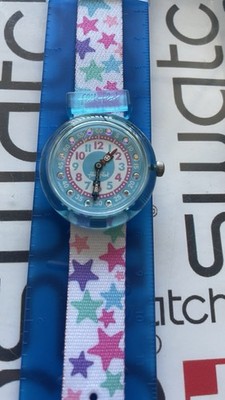 Flick Flack By Swatch Kids Learning Watch 28mm Blue Stars Box NOS