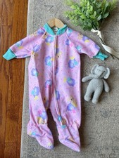 Vintage Baby Pajamas 90s Teddy Bear Fleece 0/6M Colorful