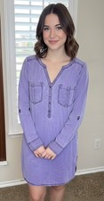 Express Purple Shirt Dress sz M tencel chambray utility surplus mini long sleeve