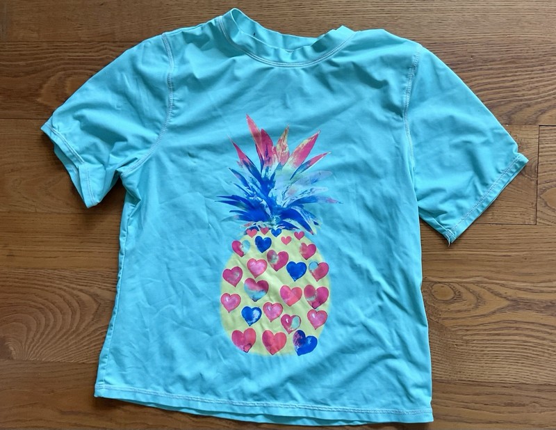 Girls Wonder Nation Green Graphic Short Sleeve Swim Rash Guard Shirt Size XL 14