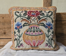 Vintage Floral Botanical Urn Design Wool Needlepoint Throw Toss Pillow 13x13