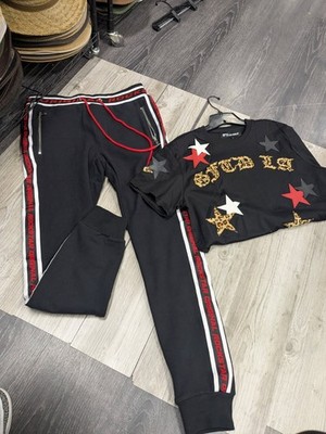 Rockstar Original Men's Star Print Tracksuit Set Black Red Gold White Logo