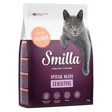 Smilla Sensitive Salmon Grain & Sugar Free Digestible Adult Dry Cat Food 4kg NEW 4.87 per kilo