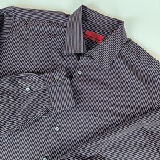 Alfani Men's Dress Shirt Fitted Stretch Purple Black Stripes Size: XL 17.5 34/35