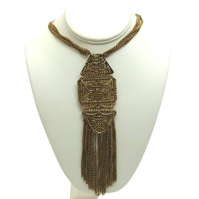 ICING Egyptian Style Statement Necklace Gold Tone Multi Chains Tassels Runway