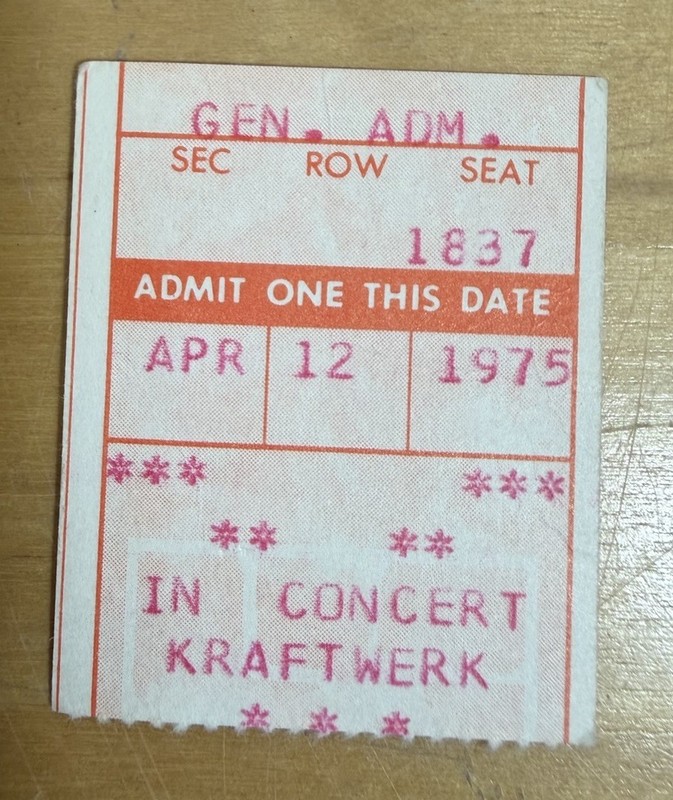 1975 Kraftwerk Greenslade Concert Ticket Stub Vtg 4-12-75