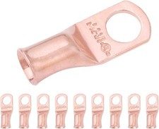 10pcs 2 AWG 3/8 Stud Battery Lugs Heavy Duty Ring Terminals Bare Copper