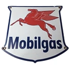 Vintage Mobilgas Sign - Porcelain Mobil Gasoline Pegasus Shield Gas Pump Sign