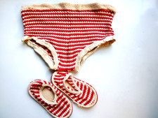Vintage Baby Swim Bottom and Matching Beach Shoes Knit Ca. 50's
