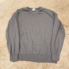 Lacoste Mens Sweater V Neck Long Sleeve Grey Size 7 Cotton Classic Fit