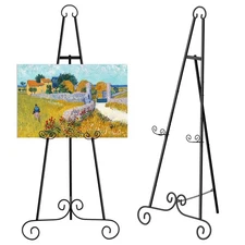 46" H Metal Round Tube Scroll Display Easel, Classic Black Decorative Large A...