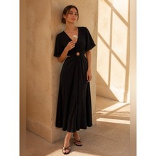 Mango NWT Black Maxi Dress half lined with Ring cut out Detail size S