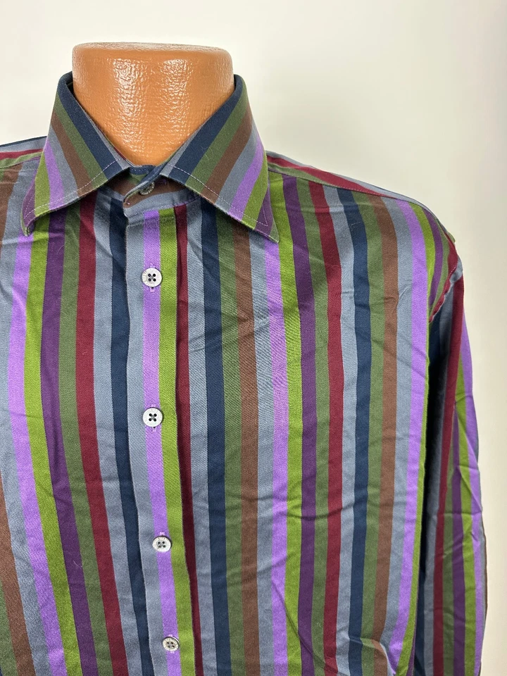 Camisa social Ted Baker London masculina L fina listra tom joia punho francês 16,5 32 33 - Imagem 2 de 4