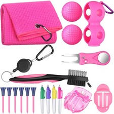 18 Pcs Pink Golf Accessories Kit Include Golf Ball Marker Balls Holder Club G...