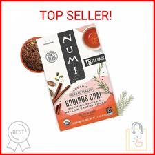 Numi Organic Rooibos Chai Tea, 18 Caffeine Free Herbal Bags, Microplastic Free, 