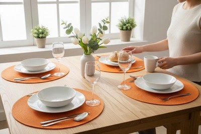 4er Set Runde Gewebte Tischsets 36,5 cm Stroh Stil Tischsets Hitzebeständig