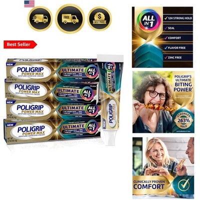 Poligrip Power Max Ultimate All-in-1 Denture Adhesive Cream, Zinc Free, 2.2 o...