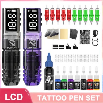 Complete Wireless Rotary Tattoo Pen Adjustable Power Stroke LED Display ASB