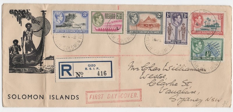 British Solomon Islands KGVI Sc 67-72 on Registered FDC to Sydney Australia