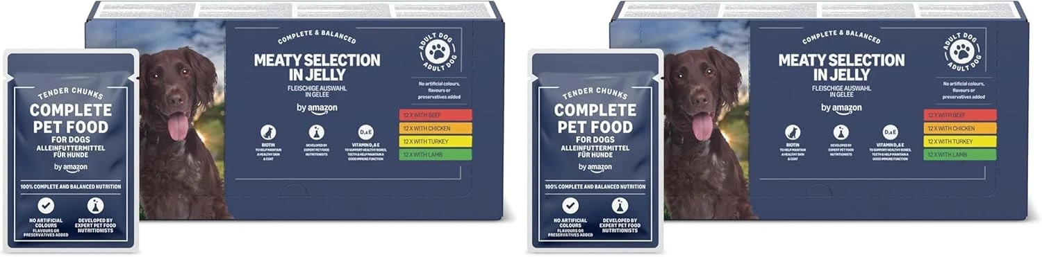by Amazon Complete Wet Food for Adult Dogs, Meat Selection In Jelly, 4.8 kg (48