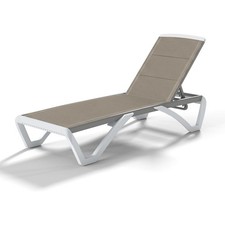 3D Pool Patio Lounger Chair, Brown, Aluminum Frame, All Weather Chaise Lounge