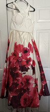 Jovani White Red Pink Floral Satin Ballgown Prom Dress Sleeveless Long Size 6