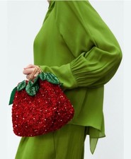 zara red strawberry sequence clutch