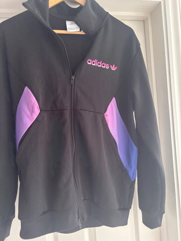 Men's Black Jacket Full Zip Adidas Cotton Blend Medium Long Sleeves Preowned - Image 2 of 4